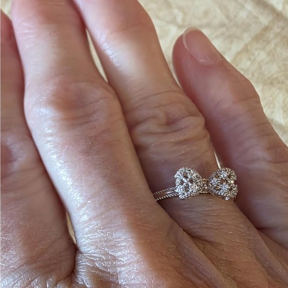 14k White Yellow Rose Gold Plated 925 Sterling Silver Gold Bow Ring - Picture 6 of 6